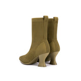 Pointed Toe Knit Sock Boots - Avocado