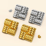 Bullion Gold Ridged Square White Gold layered Stud Earrings