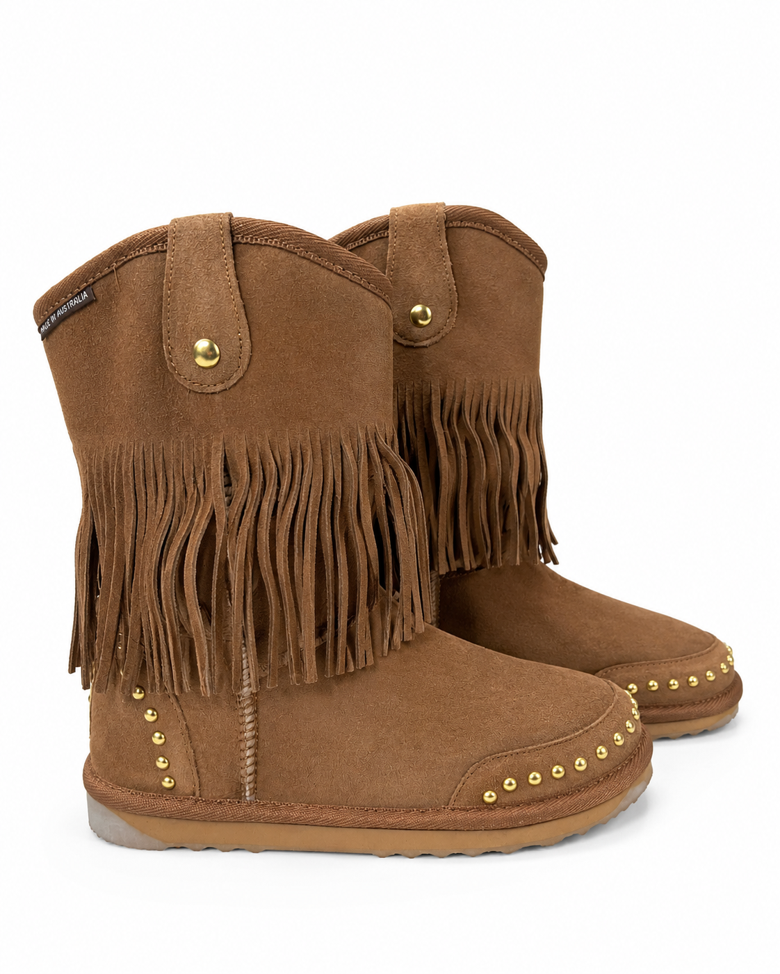 Australian Leather Ugg Stud Tassel Long - Chestnut - AU7
