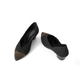 Princess Crystal Pointed Toe Wedge Pumps - Black