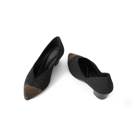 Princess Crystal Pointed Toe Wedge Pumps - Black