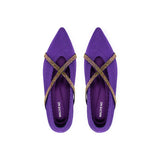 Rhinestone Cross Strap Pointed Toe Knit Flats - Purple