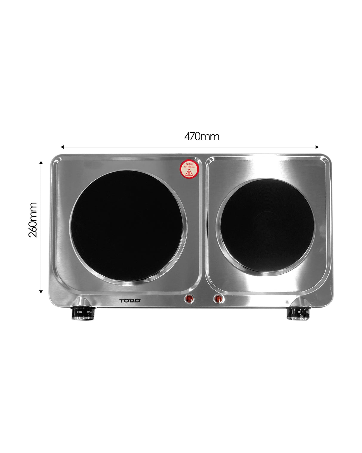 TODO 2250W Twin Hotplate Electric Cooktop Dual Plate Stainless Steel