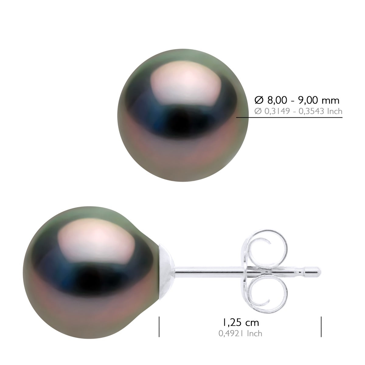 Earrings of Silver 925 and Real Cultured Tahiti Pearls Oval 8-9 mm - Longueur 42 cm