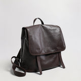 Oil-Wax Leather Flap Backpack - Chocolate