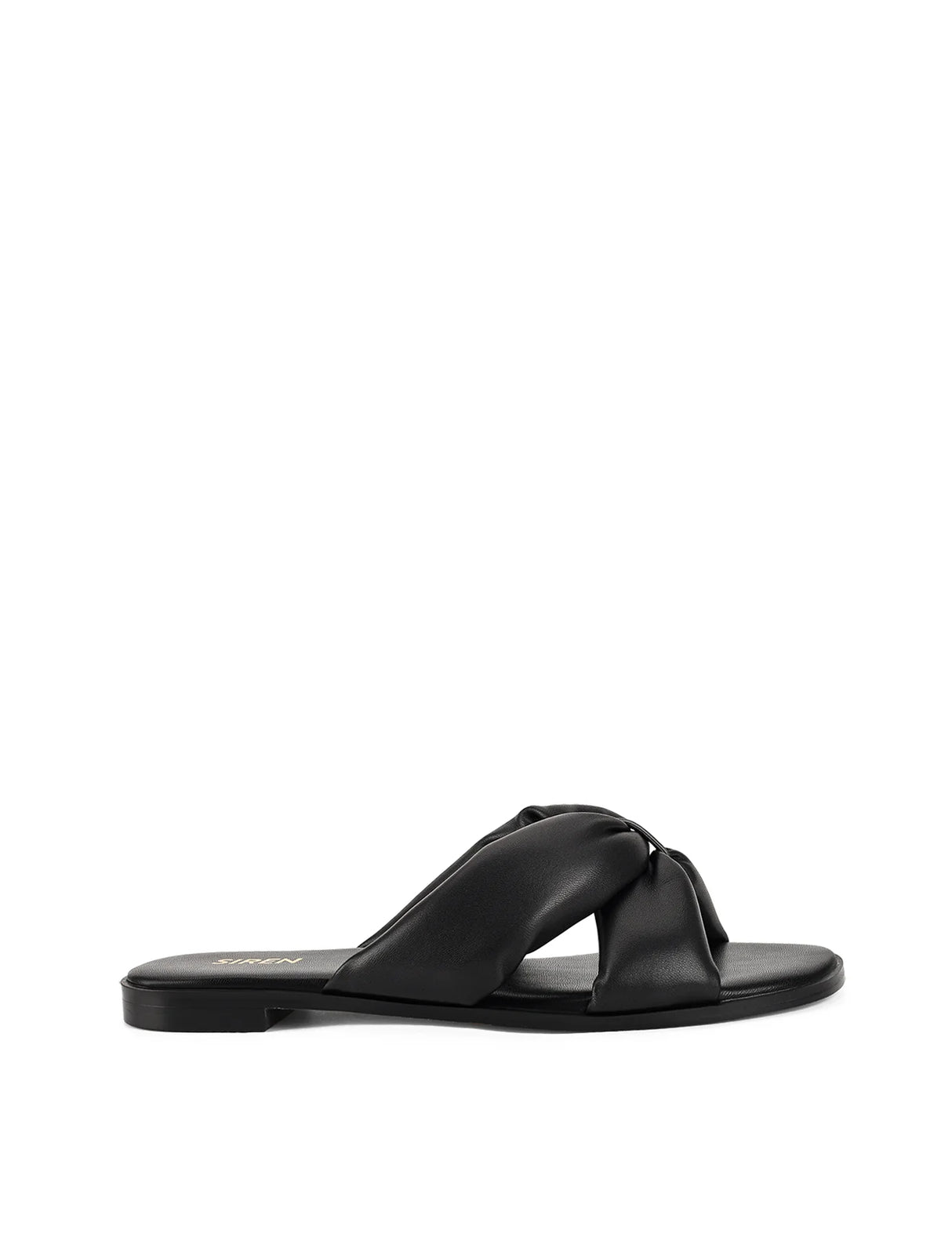 Siren Flat Slides - Black Leather