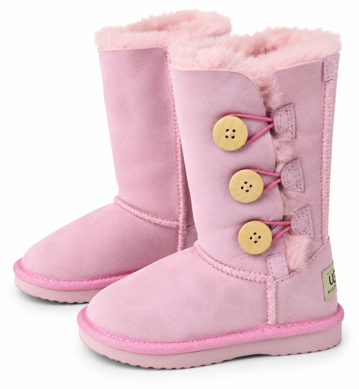 Australian Leather Ugg Kids 3Button Classic Long - Pink - AU8