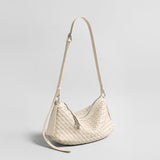 Woven Lambskin Leather Crescent Shoulder Bag - Ivory