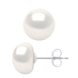 Earrings Button Freshwater Pearl White Sterling Silver 8-9mm