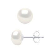 Earrings Button Freshwater Pearl White Sterling Silver 7-8mm