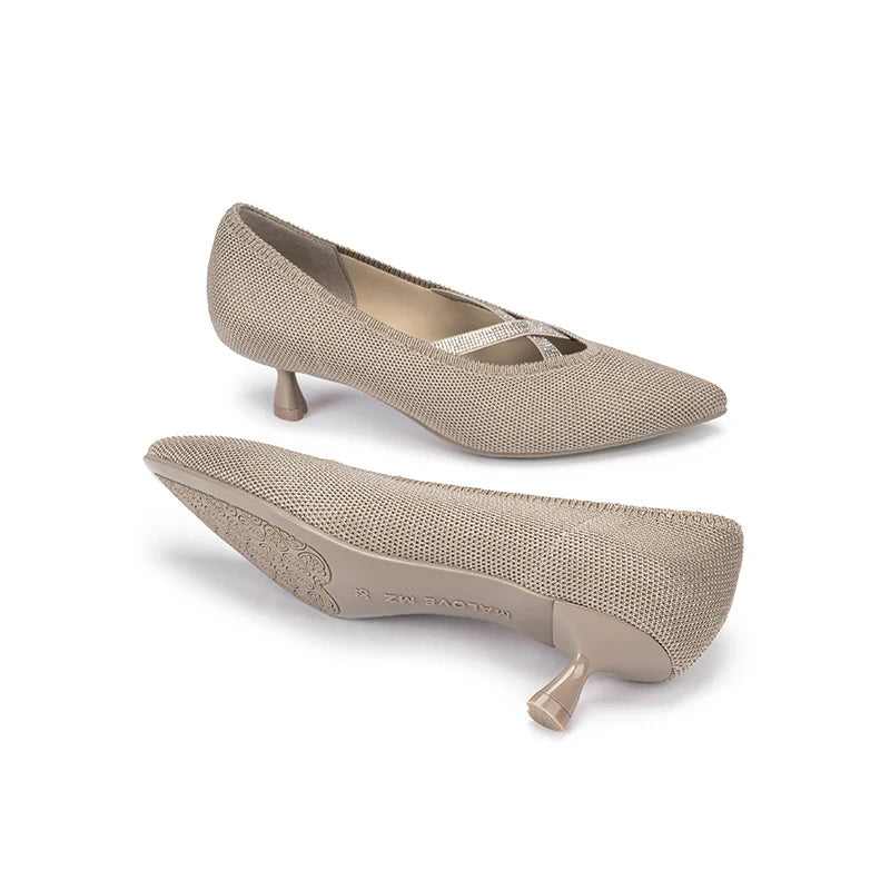 Countess Cross-Strap Kitten Heels - Sand
