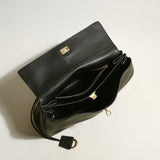 Utilitarian Structured Leather Flap Bag - Black