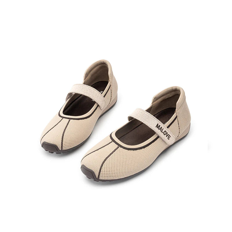 Sport Ballet Mary Jane Flats - Beige