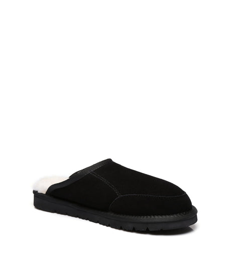 Men Bred Cow Suede Slipper in Black