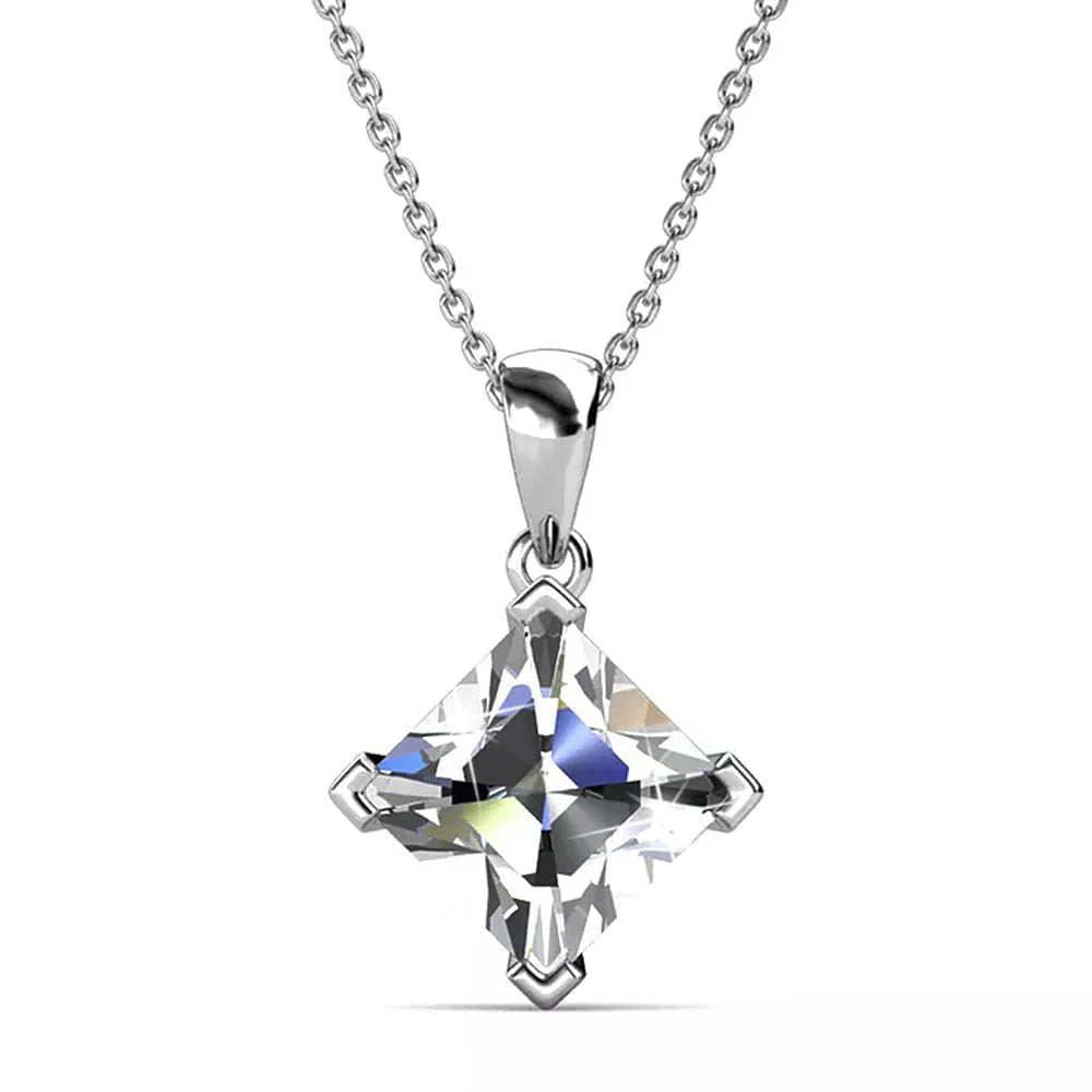 Krystal Couture Square-Cut Pendant Necklace Embellished with SWAROVSKI Crystals in White Gold