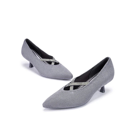 Countess Cross-Strap Kitten Heels - Grey