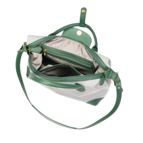 BAMEI Large Capacity Water-Resistant Nylon Handbag with Genuine Leather Trim - Green