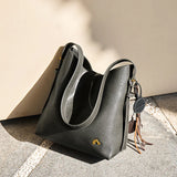 Nalandu Vintage Leather Large Capacity Tote Bag - Charcoal