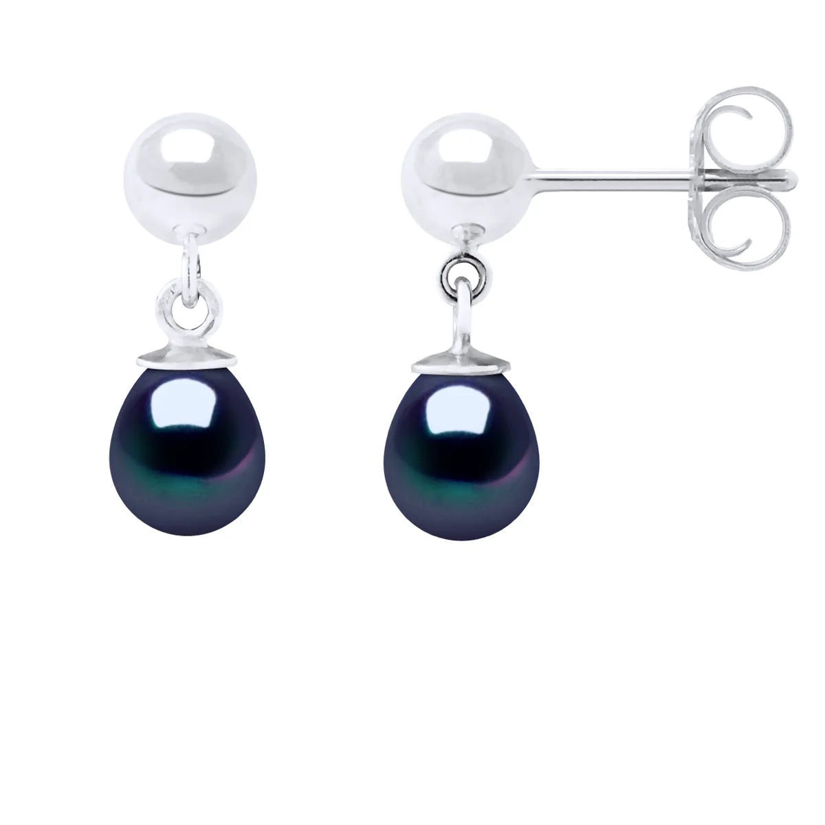Drop Earrings Freshwater Pearl Black Sterling Silver 6-7mm