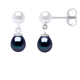 Drop Earrings Freshwater Pearl Black Sterling Silver 6-7mm