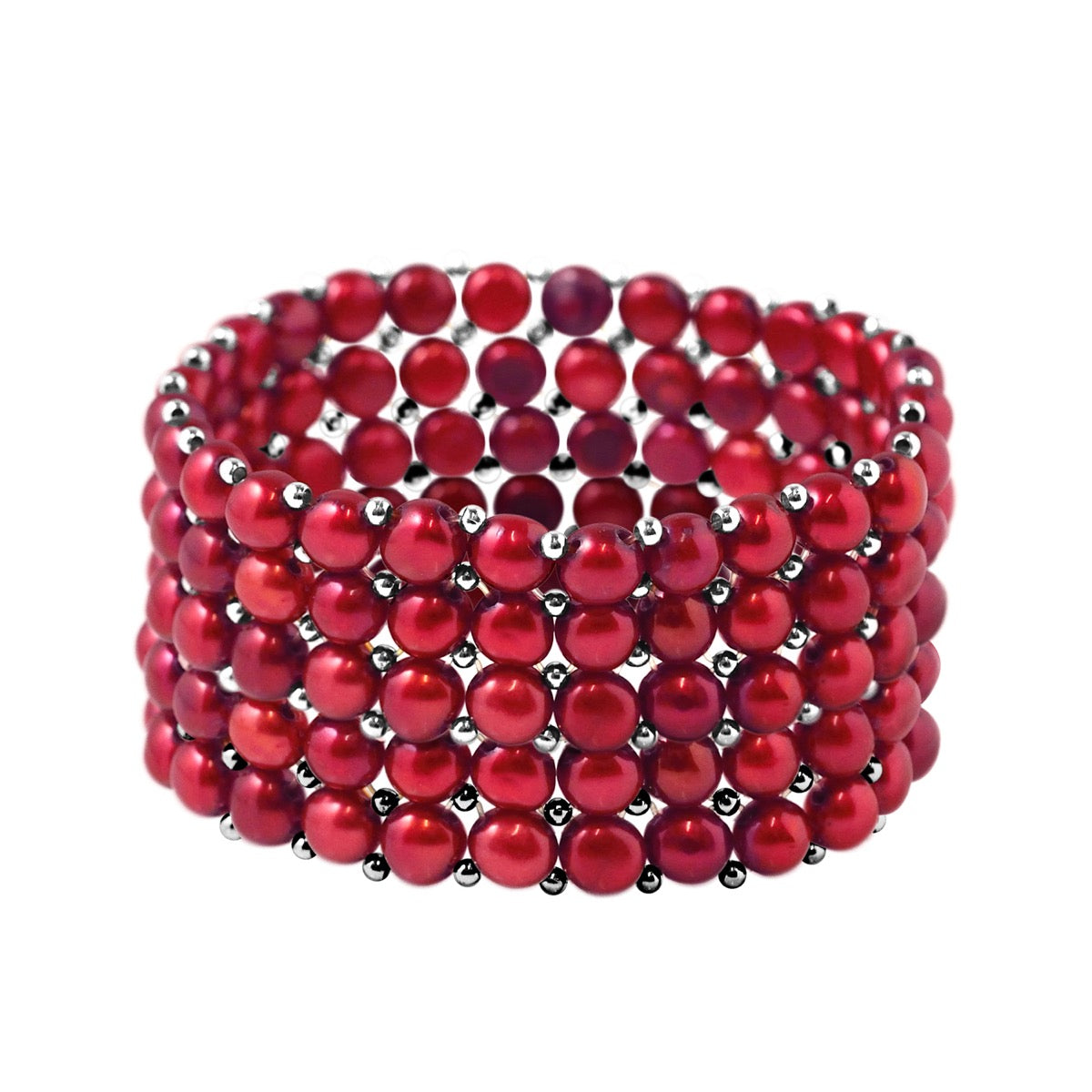 Bracelet 5 Rows of Real Freshwater Pearls - Cherry - Longueur 18 cm