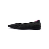 Rhinestone Knit Pointed Toe Ballet Flats - Black