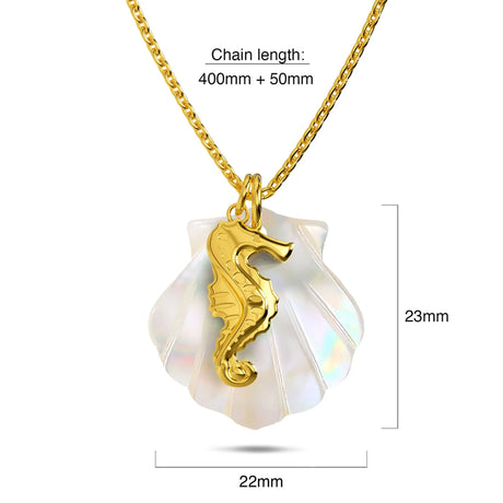 Bullion Gold Pearl Shell & Gold Seahorse Necklace