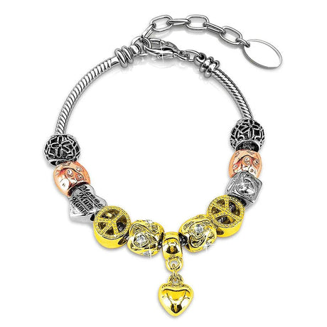 Krystal Couture Tri Tone Heart-Shaped Beaded Bracelet Embellished with SWAROVSKI Crystals
