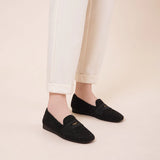 Versatile Soft Sole Slip On Tweed Loafers - Black