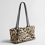 Vintage Leopard Print Canvas Underarm Bag – Leather Strap Shoulder Bag