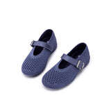 Heart Cutout Breathable Mesh Mary Jane Wedges - Denim