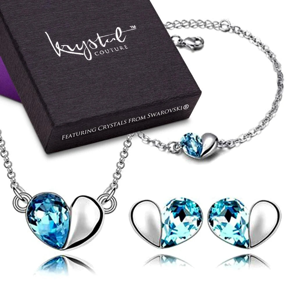Boxed Heart 2 Heart Bracelet, Necklace and Earrings Set Embellished with Swarovski® Crystals