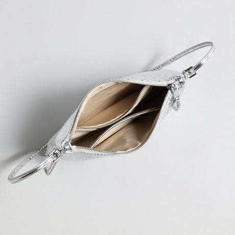Snake-Embossed Lambskin Mini Hobo - Silver