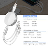 iQuick 3 in 1 Retractable Fast Charge Data Sync Cable USB Type-C Micro USB Pin