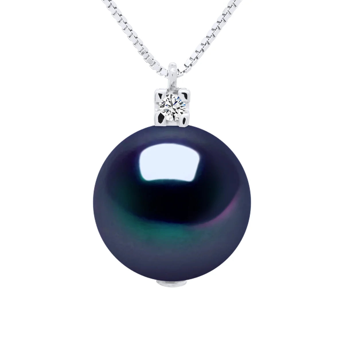 Necklace Prestige Freshwater Pearl & Diamond Black White Gold