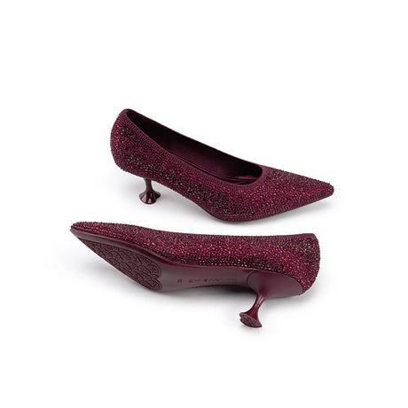 Cocktail Rhinestone Kitten Heels - Wine