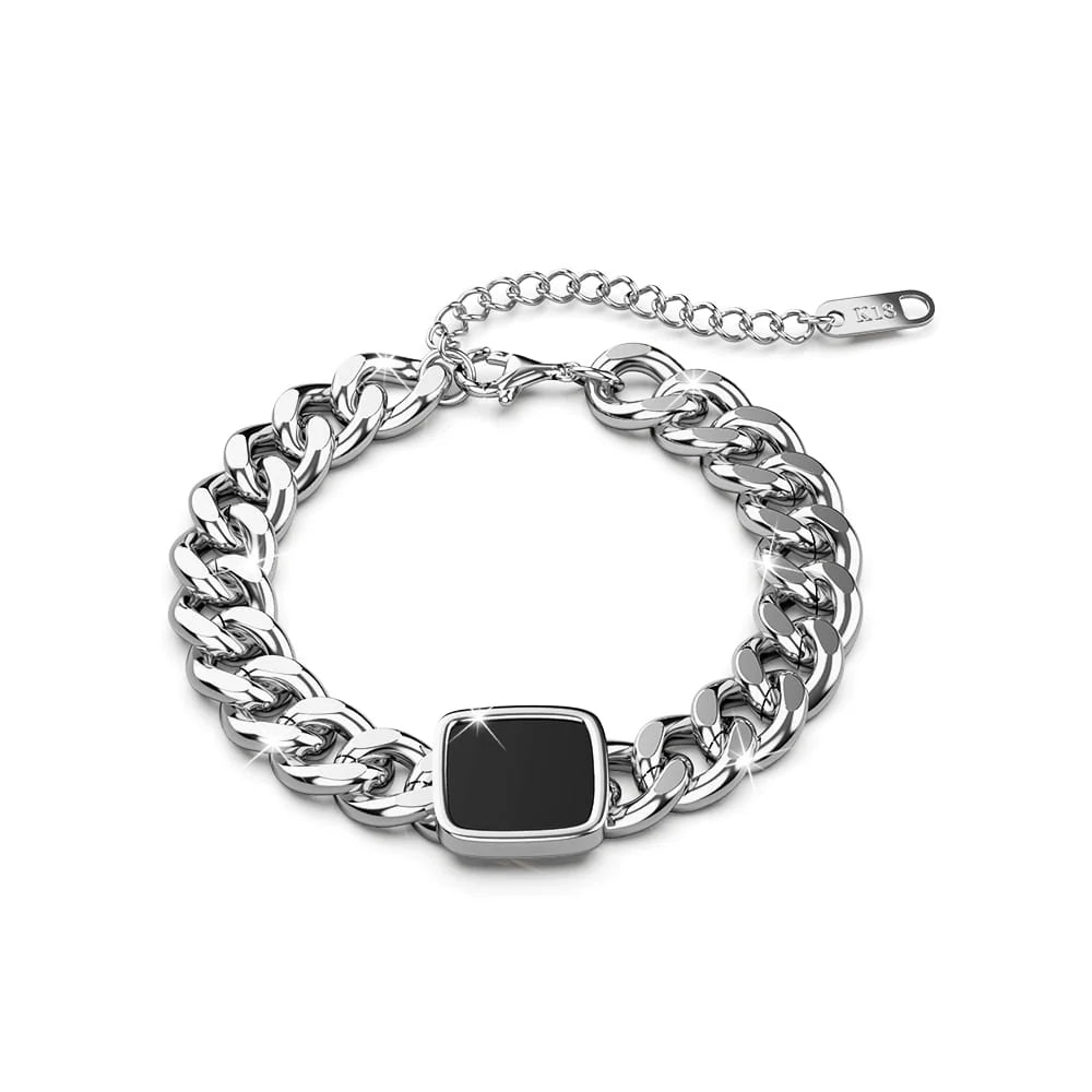 Bullion Gold Fernando Titanium Cuban Chain Acrylic Bar Bracelet in White Gold