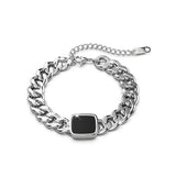 Bullion Gold Fernando Titanium Cuban Chain Acrylic Bar Bracelet in White Gold