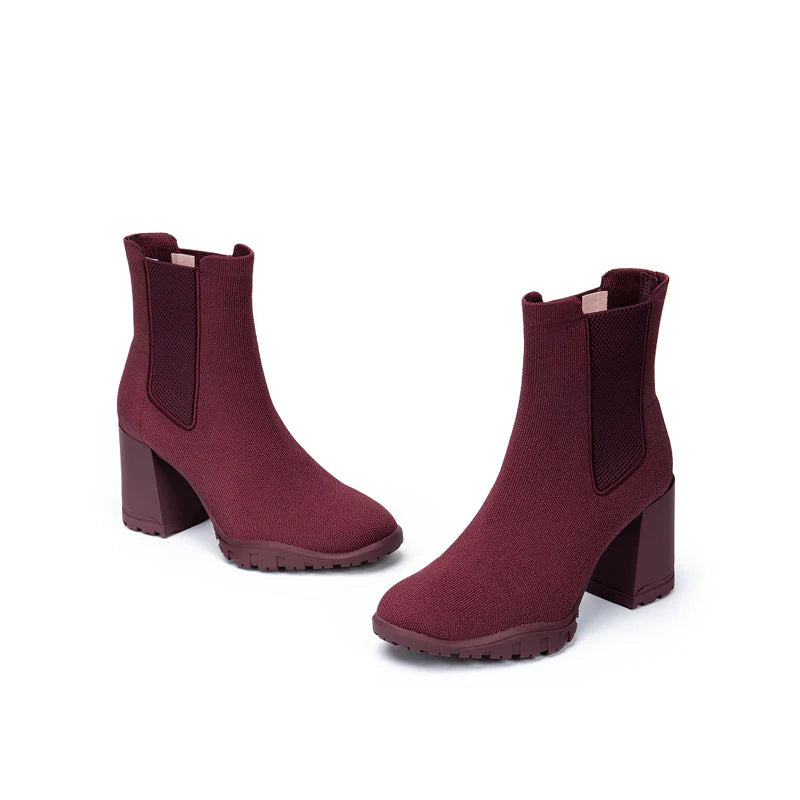Block Heel Chelsea Boots - Wine