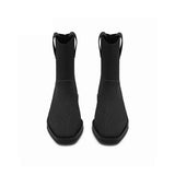 Knit Block Heel Ankle Boots - Black