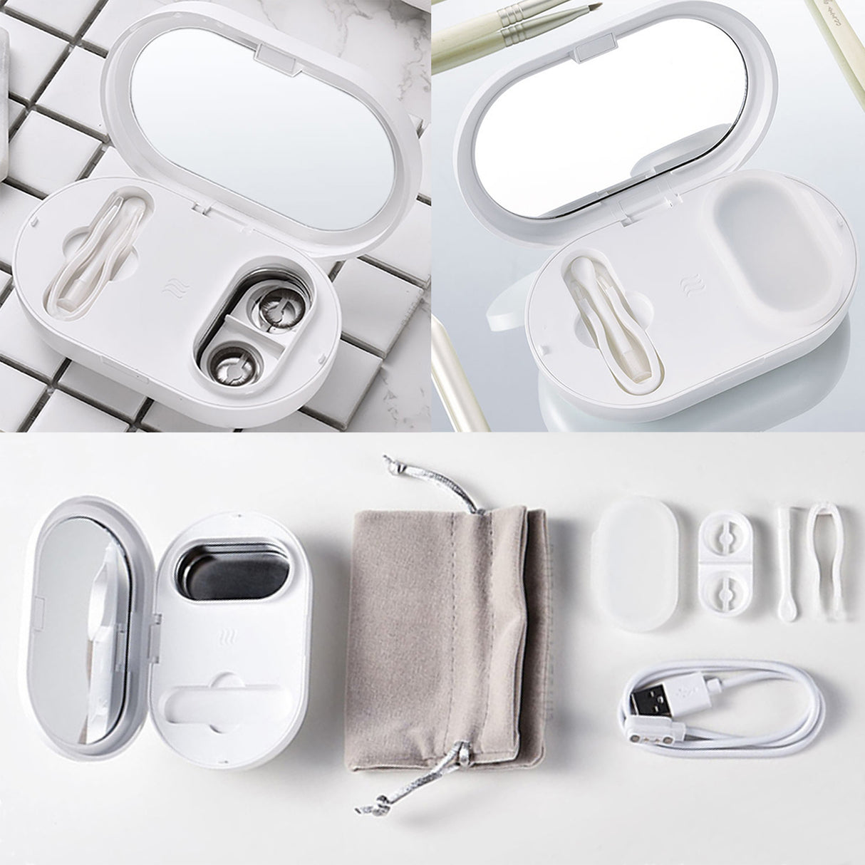 TODO Ultrasonic Contact Lens Cleaner Rechargeable 450mAh IPX7 8ml Tank 56KHz