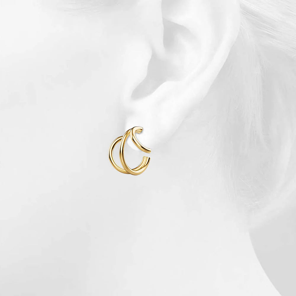 Bullion Gold Diam Hoop Gold Layered Earrings