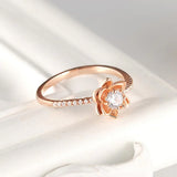 Bullion Gold Modern Lotus Flower and Simulated Diamonds Accent Rose Gold Layered Band Ring