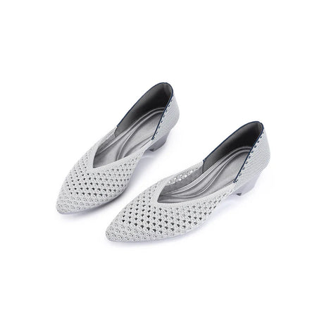 Open Weave Pointed Toe Wedge Work Shoes - Grey