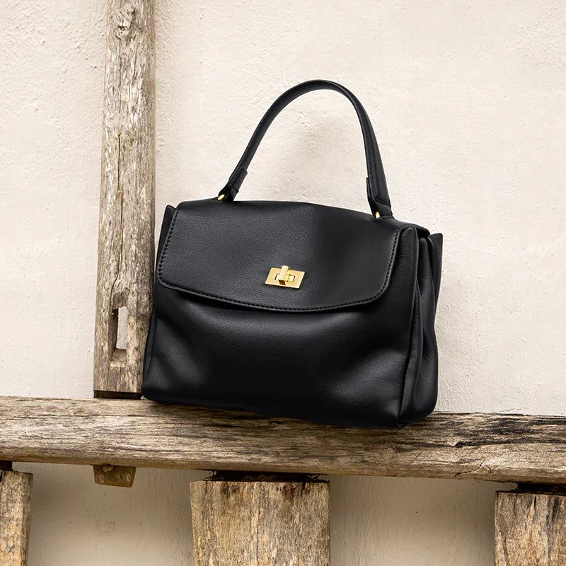 Nalandu Elegant Leather Satchel Bag - Black