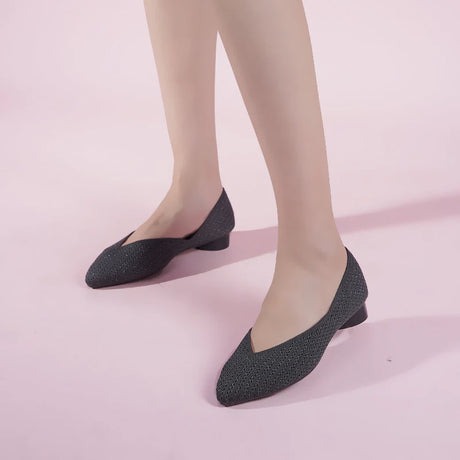 Pointed Toe Knit Ballet Flats - Charcoal