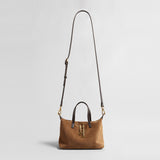 Suede Chain Charm Satchel Bag – Contrast Leather Handle Crossbody Bag