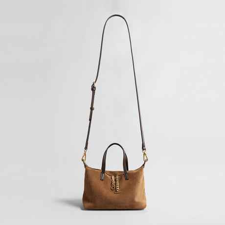 Suede Chain Charm Satchel Bag – Contrast Leather Handle Crossbody Bag
