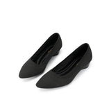 Diagonal Cut Knit Pointed Toe Wedge Flats - Black