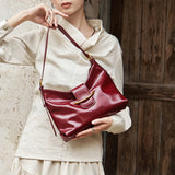 Nalandu Luxe Glossy Hobo Shoulder Bag - Wine